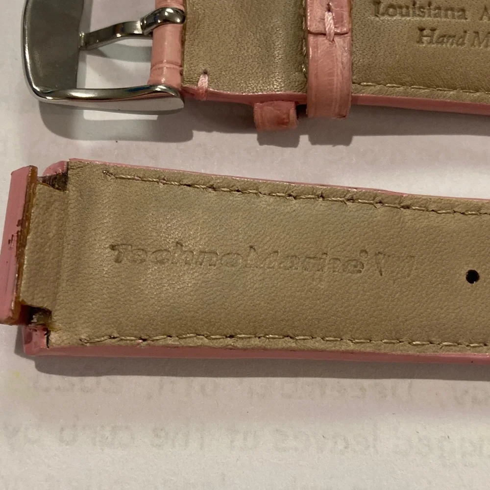 TechnoMarine pink watch strap, stamped Louisiana Alligator Handmade, 17R